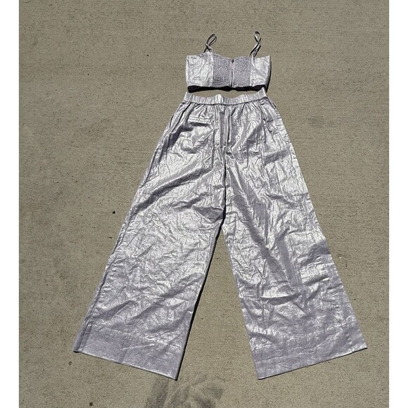 Jason Wu Lavender 2 Piece Wide Leg Pleated Pant Bow Crop Top NWT $425 Medium - Picture 7 of 14